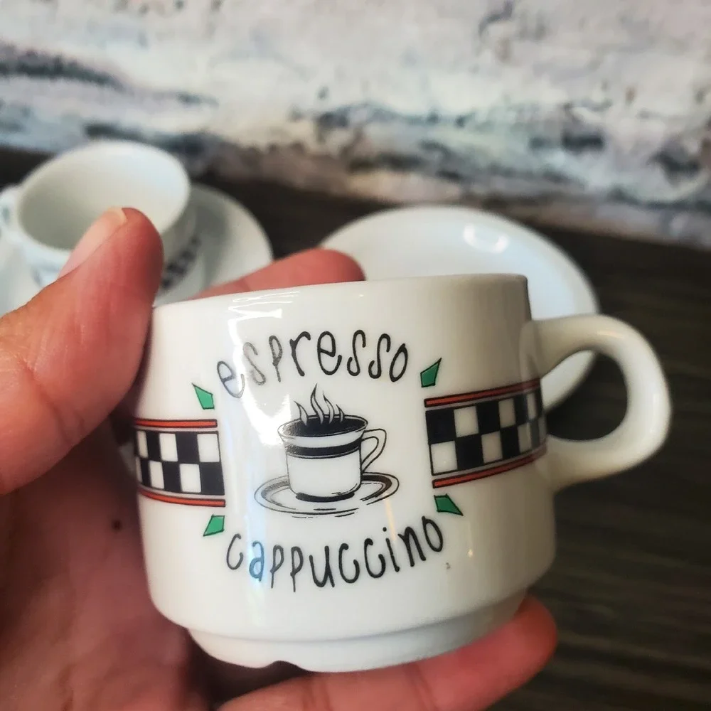 Expresso Coffee Cup & Saucer‎ Set Of 2 Black &White Diner Checkered